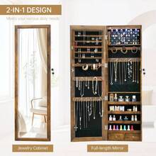 Full Length Mirror Jewelry Cabinet Organizer Lockable Door Wall - Mounted Jewelry Armoire With Shelves And Behind - Door Storage - White - 鄉村棕+47.3*14.6 - 查看 3