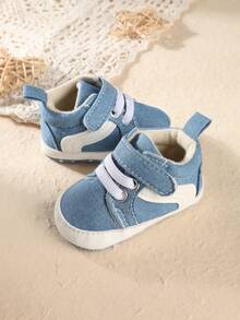 0-3-5个月新生儿男婴休闲拼接平底鞋，可爱百搭，适合室内穿着，春秋季适用。 - 藍色 - 查看 4