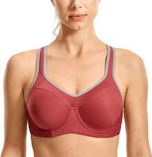 SYROKAN Women's Full Support High Impact Racerback Lightly Lined Underwire Sports Bra - Brownish Red - View 5