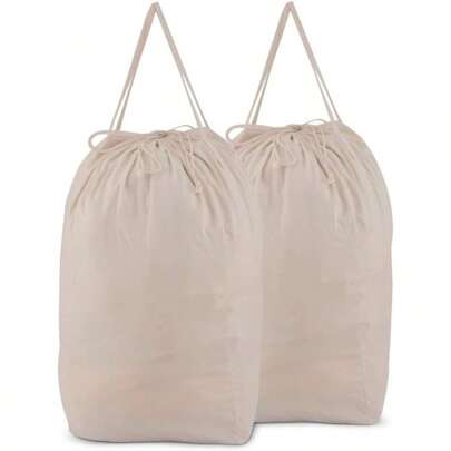 MCleanPin Washable Cotton Laundry Bags With HandlesDirty Clothes Storage For College Dorm Or Travel Laundry Liner Fit Laundry Hamper Or Basket 2 Pack Brown Beige