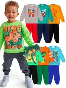 6 Pieces Children's Sweatshirt Kit For Boys, 1 To 14 Years, Winter, 3 Tops + 3 Pants - Immediate Shipping - 彩色 - 查看 4