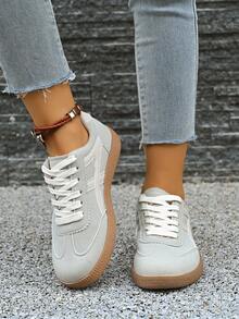 女士热门德式运动鞋，复古休闲系带平底鞋，轻便软底防滑户外多功能运动鞋 - 淺灰色 - 查看 9