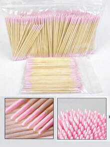 100 Pcs Double-Ended Nail Polish Remover Sticks, Dual Tip Disposable Nail Art Cleanup Tools, Precision Cotton Swabs For Nail Gel Polish Removal, Cuticle Cleaning, Eyebrow Makeup Correction, Lint-Free Small Makeup Remover Sticks, Portable Beauty Tools For Home Salon, Manicure, Pedicure, Eyelash, Brow Shaping, Travel & Daily Makeup Use (Available In 1 Packs) - 粉紅色 100個 - 查看 2