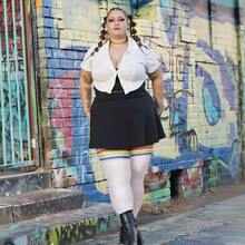 Plus Size Thigh High Socks For Women Cotton Boot Femboy Thigh High StocFKings Striped Over Knee High Socks Leg Warmers{Inchcolor_nameinch:Inch1PairPlusSize:WhiteWithRainbowStripesinch} - White - 查看 5