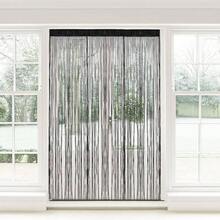 String Curtain Panel, Glitter Door Wall Window Doorways Panel Fly Screen Fringe Room Divider Blinds, Decorative Tassel Ribbon Strip Silver Screen Living room, Bedroom, Party Events Black - Negro - Ver 5