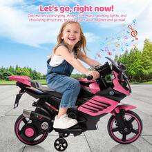 6V Kids Motorcycle, Electric Ride On Car Toy With Training Wheels, Working Headlight, Horn & Music, Battery Powered Ride On Motorcycle Toy For Toddler Kids Boys Girls Ages 3-6 - Hồng - Xem 3
