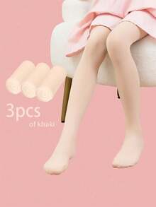 3 Pairs Girls Natural Skin-Tone Ballet/Dance Tights/Pantyhose - Khaki - View 13