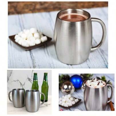 Stainless Steel Insulated Coffee Mugs Set of 2 14oz u201Au20AC Double Wall Coffee Cups With Spill Resistant Lid Strong Handle u201Au20AC Portable Shatterproof Tumblers Cold Drinks Hot Beverages