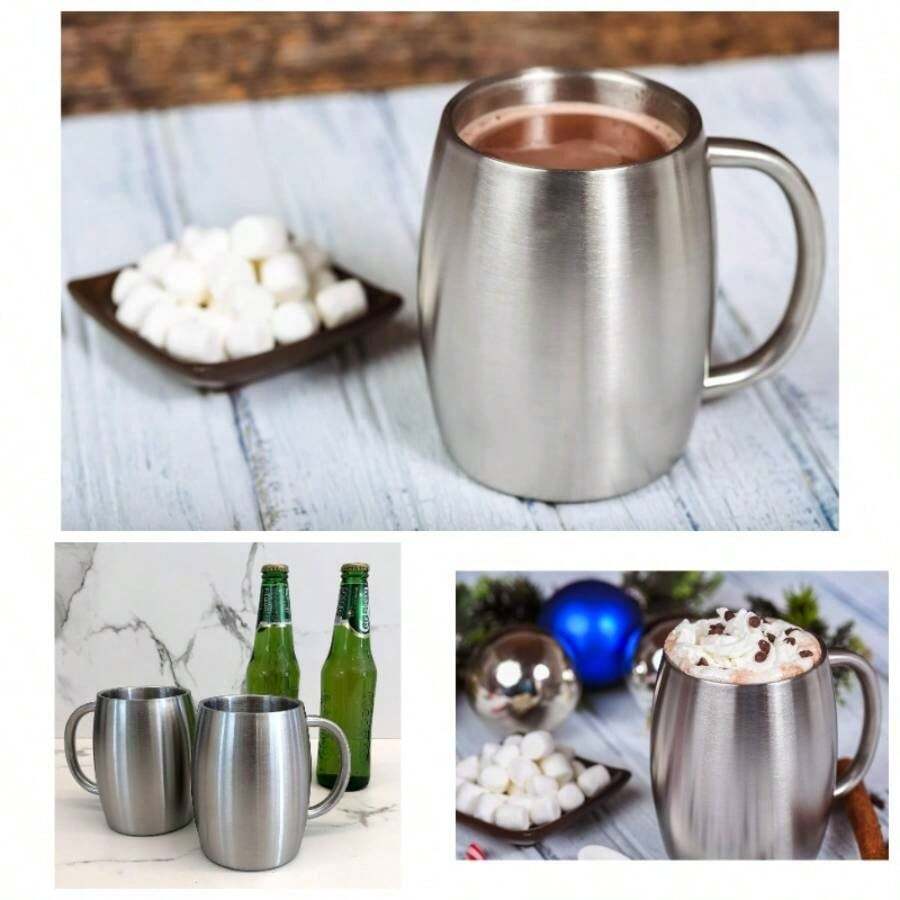 Stainless Steel Insulated Coffee Mugs Set of 2 14oz u201Au20AC Double Wall Coffee Cups With Spill Resistant Lid Strong Handle u201Au20AC Portable Shatterproof Tumblers Cold Drinks Hot Beverages - Acero inoxidable + 14 oz (pack of 2) - Ver 1