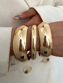 Set de 3 piezas de brazaletes anchos de metal vintage elegantes, aptos para uso diario - Oro 31 - Ver 5