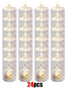 24 件 LED 电子蜡烛灯、无焰水晶蜡烛、无焰钻石形蜡烛、蜡烛灯、带电池、迷你玫瑰图案折射光环投影茶灯、电池供电的 LED 无焰蜡烛灯、适用于情人节圣诞节婚礼派对家居装饰 200+ 小时电池供电的 LED 茶灯、暖白色、适用于婚礼、餐桌、万圣节、情人节婚礼装饰星星/月亮/灯笼 12-8-7-6-5-4-3-2-1 件母亲节