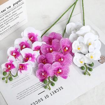1pc 3D Textured Mini 7-Head Phalaenopsis Orchid, Lifelike Artificial Flower High-End Single Stem, Home Decor, Wedding Decoration