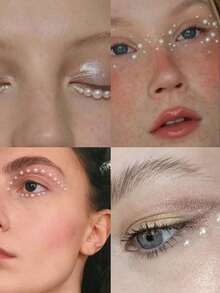 3D Shiny Pearly White Face Gems Decor For Women, DIY For Wedding, Music Festival, Carnival, Valentine's Day, Y2K Party, Daily Decoration, Makeup Party, Ball, Can Be Used For Hair, Eyes, Face, Body,Concert Look - White - View 5