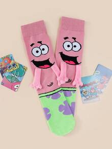 SpongeBob SquarePants 半双装磁性牵手卡通海星中筒袜，日系可爱男女通用休闲日常穿着舒适百搭袜子，情侣朋友皆宜 - 彩色 - 查看 10