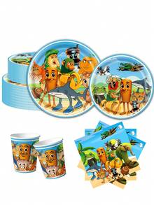Brainrot Cartoon Tableware Set, Includes Tung Tung Tung Sahur Birthday Theme Party Plates, Dishes, Napkins, Cups, Suitable For Holiday Decorations, Can Be Used For Camping, Picnics, Parties, Backyard Bars, Etc. - Multicolor - View 1