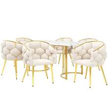 Dining Set (7 Pieces), 140 X 80 Cm Table With 6 Chairs, Modern Kitchen Set, Chairs With Gold Metal Legs, Modern Table With Marble Top And Gold Legs - Beige + Gold + White - View 11
