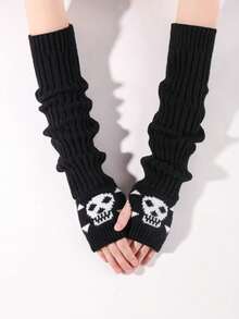 1双女士优雅针织肘长臂套，冬季户外穿着Y2K长手套+冬季装备+小熊手套+圣诞节 - 彩色 - 查看 15