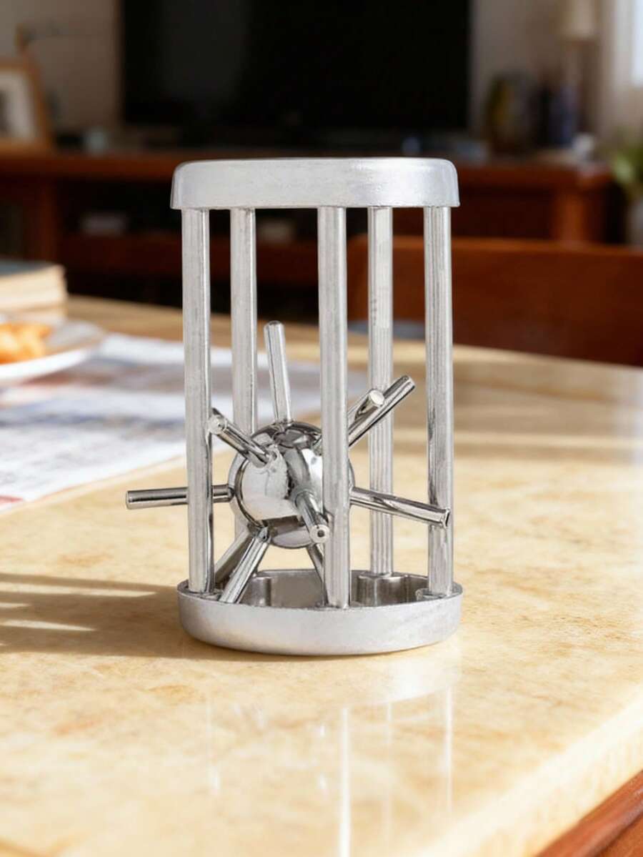 Metal Brain Teaser Puzzle, Mini Cage Unlock Challenge Puzzle, Portable Logic Puzzle Game, Fun Desktop Puzzle Gift For Teens & Adults - Multicolor - View 1