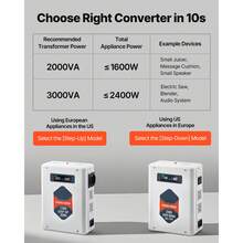 Step Up Voltage Converter, 3000VA, Heavy Duty Voltage Power Converter, 110V To 220V Power Transformer, With 2 EU Outlets, USB Output, LCD Display, Temperature Protection, For 220V Appliances - Tăng cường 220V 3000VA - Xem 8