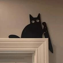 HELLOYOUNG Décoration murale classique en forme de chat noir - Silhouette rétro 2D avec couteau, décoration d'Halloween et de toute l'année pour la maison, le salon, la chambre à coucher, le dessus de la porte - Sans électricité nécessaire, facile à accrocher, accent de chambre à coucher, design fantaisiste, ornement, ornement de couteau, décorateurs d'intérieur, décoration d'Halloween 2D plate, décoration d'automne, décoration de pièce