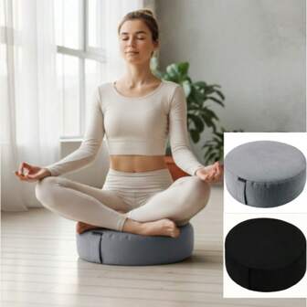Round Meditation Zafu Yoga Cushion – Polypropylene And Canvas, Comfortable And Soft Seating For Meditation And Yoga Practices, Versatile Tatami Mat For Zen Sessions – Single Pack In Grey With Blue And Green Color Options