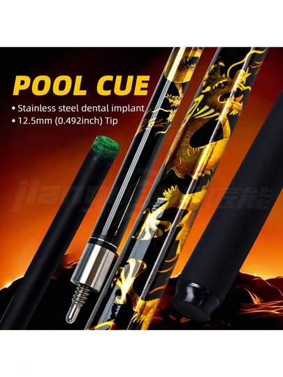 12.5mm Tip 2 Pieces Fiberglass Pool Cue Stick With Stainless Steel Quick-Connect Joint For Billiards