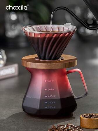 choxila 1pc Gradient Color Glass Coffee Filter Cup,600ml Coffee Sharing Pot ,Glass Carafe Coffee Server With Glass Coffee Dripper/Filter,Drip Coffee Set For Home Or Office