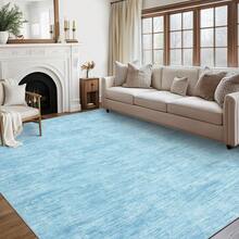 Modern, Machine-Washable Rug With Oil And Stain Resistance/Low Pile Backing, Soft And Foldable For Office/Bedroom/Dining Room Light Blue - Light Blue - View 8