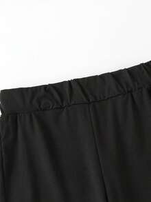 Set 2 buc. Hanorac cu guler rotund și pantaloni evazați cu talie înaltă, imprimeu minimalist casual, potrivit pentru copii și adolescenți, toamnă/iarnă