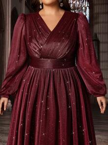 Đầm dạ hội dài tay sang trọng, lấp lánh, cỡ lớn, cổ chữ V, thích hợp cho tiệc chiêu đãi, bữa tối, dạ hội từ thiện, lễ kỷ niệm, tiệc cocktail, đầm maxi xẻ cao màu trơn dành cho phụ nữ có thân hình đầy đặn, thích hợp cho đám cưới, tiệc mùa xuân. - Màu Đỏ Sâu - Xem 6