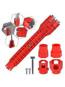 5 In 1 Sink Faucet Wrench Repair Tool Non-Slip Kitchen Bathroom Faucet Assembly Key Plumbing Installation Wrench Pipe Spanner - Red - View 14