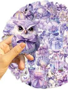 50张透明紫色美学贴纸 少女蝴蝶结贴纸 紫色派对礼品手工用品 PET乙烯基贴纸 - 彩色 - 查看 8