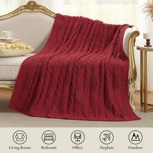 Chunky Knit Throw Blanket, Dual - Sided Soft Chenille Breathable Knitted Blanket Couch, Farmhouse Decorative Throw Sofa Chair, 50 Inchx60 Inch, Red - Christmas Red + Throw(50" X 60") - View 4