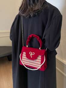 Bolso de mano y bolso de hombro de color contrastante de moda - Rojo - Ver 7