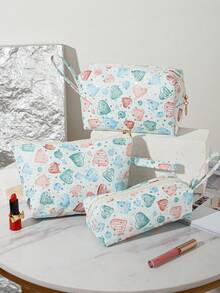1-3pcs Multi-Color Full Print Big Heart Makeup Bag Handbag, Multi-Functional Cosmetic Organizer Bag, Portable Travel Accessories Storage Pouch, Large Capacity Zipper Pencil Brush Bag, Suitable For Travel, Party, Gift, Dorm, Beauty Tools, Holiday Essentials Make Up Bag Makeup Pouch Cosmetic Bag Toiletry Bag Wash Bag Travel Essential Cruise Essentials Vacation Essentials For Men Women