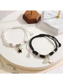 2件套女孩和Bosy闺蜜手链 时尚夜光珠子星星手链 女孩魅力猫咪花朵爱心月亮爱情情侣饰品 - 均碼 - 查看 6