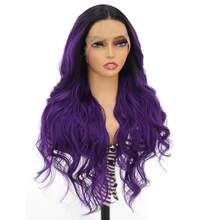 250% 密度 26 英寸紫色波浪蕾丝前假发 13x4 高清预拔毛深色发根紫色自然波浪长款耐热假发 紫色深波浪蕾丝前合成纤维无胶假发 适合女孩和女士日常派对角色扮演万圣节 适用于万圣节派对、节日、自然、优雅、性感、浪漫、简约、休闲风格、街头、校园和角色扮演圣诞节、万圣节 - 漸層紫 - 查看 6