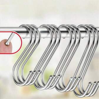 10pcs Stainless Steel S-Shaped Hooks, For Kitchen, Bathroom, Clothing - S-Hooks, Multi-Purpose Metal Hooks, 4 Sizes Available, Home Decor, Home Accessories, Christmas