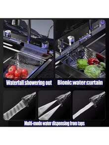Kitchen Sink Modern Kitchen Sink Waterfall Spout LED Display Piano-Style Buttons Includes 3-Function Faucet, Water Purifier Tap, Soap Dispenser, And Glass Washer-Meeting All Daily Needs. An Essential Sink For Modern Kitchens, Seamlessly Blending Practical Functionality With Stylish Design. (75cm X 45cm X 21cm) - 75*45*21cm - View 2