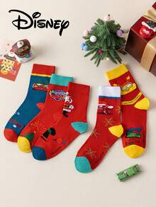 Disney 5 Pairs Socks, Including Santa Hats, Cars Characters, Cartoon Figures, Suitable For Christmas, New Year Gifts, - Multicolor - View 3