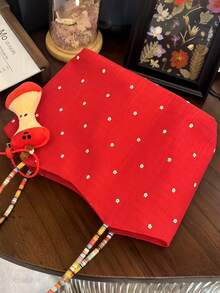 1 Red Printed Handbag, Unique Beaded Cotton And Linen Handbag, Christmas, New Year, Valentine's Day Daily Gift Retro Shoulder Bag (Without Pendant)