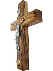 Zuluf 4.7" Olive Wood Catholic Wall Cross With Crucifix And Holy Land Stone Christian Gift Handmade  CRS046 - 4.7"L X 3"W - View 7