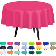 2 Paquetes de Mantel Redondo de Color Rosa Intenso de 84 Pulgadas, Cubierta de Mesa Desechable de Plástico para Fiestas - B2Rosa intenso - Ver 1