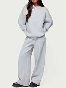 Women's Wide Leg Sweatpants Elastic Waist Low Rise Solid Color Pants Causal Lounge Trousers With Pockets Baggy Pants Athletic Jogger Workout Pants Y2k Track Pants Streetwear - Màu Xám nhạt - Xem 4
