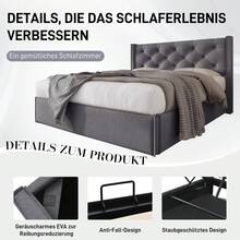 Upholstered Double Hydraulic Bed 140x200cm, Bed With Metal Mesh Frame, Modern Bed Frame With Storage, Cotton, Light Grey - Grey + Cotton + 140cm*200cm - View 3