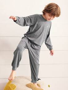mini bala Conjunto de ropa de casa para niños, pijama suave y transpirable, conjunto acogedor de otoño - gris oscuro - Ver 2