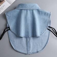 1pc Women's Blue Solid Color Denim Pointed Collar Accessory For All Seasons Casual Outfit - 黑色 - 查看 6