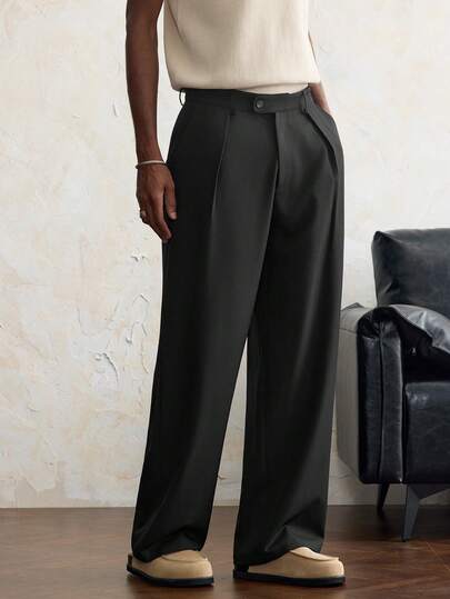 男士宽松休闲裤，四季皆宜，带侧袋，宽松复古男士正装裤，黑色男士长裤，复古风格