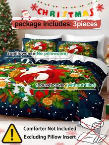 3pcs Christmas Red Plaid Santa Claus & Snowflake Print Bedding Set (1 Duvet Cover And 2 Pillow Shams), Soft & Skin-Friendly, Suitable For All Seasons, Christmas Gift - Multicolor - View 9