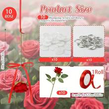 10pcs Artificial Rose Flower Hanging Decor, With Ribbon Bow & Hook, Wedding Ceremony Backdrop Decoration, Valentine's Day Party Floral Wreath - Multicolor - View 3